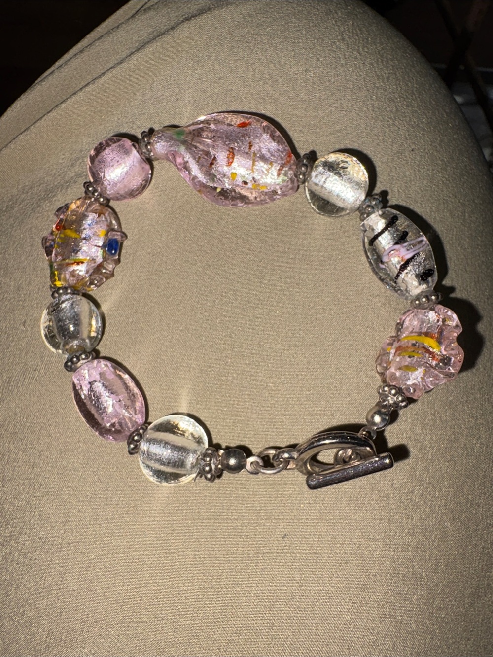 Artesian Collection Bracelet Womens OS Pink Good Blown Glass Twist Clear Bead